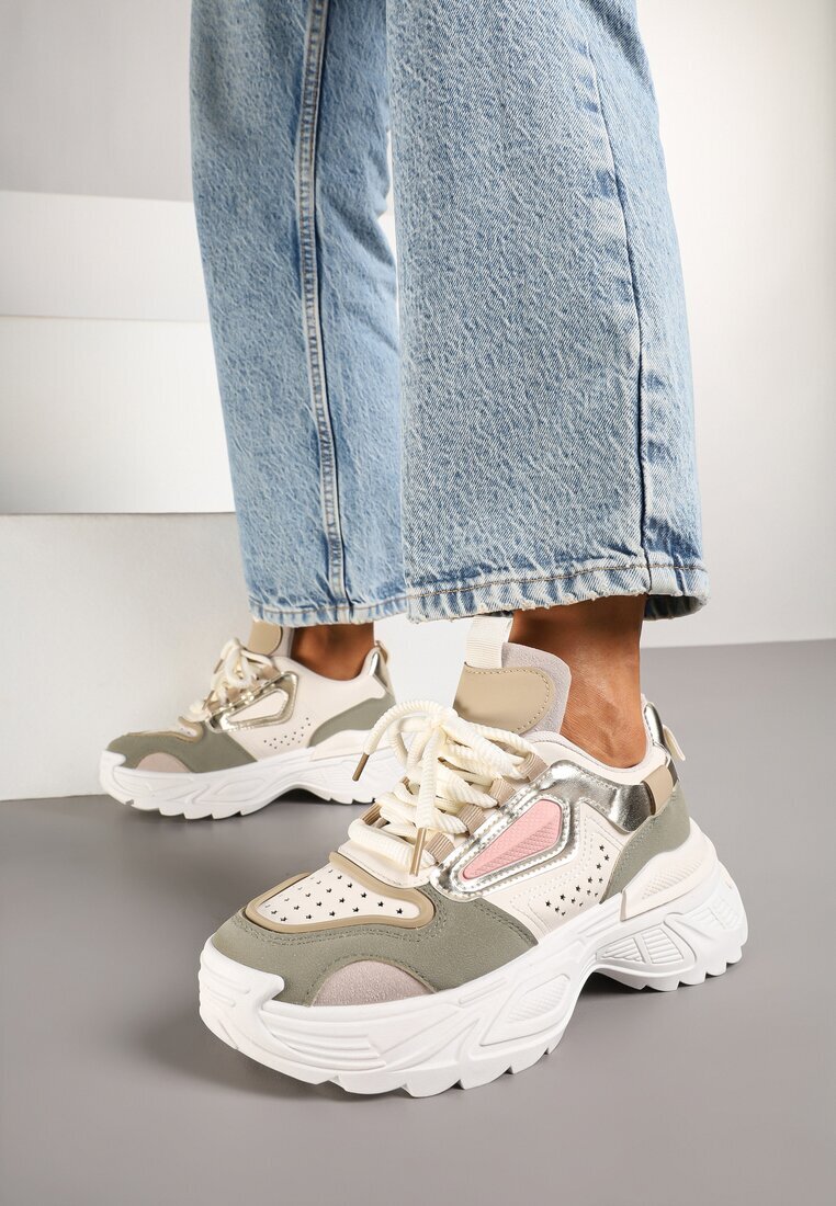  Adidași Bej-Verde în Stil Streetwear cu Talpă Embosată Nelasea