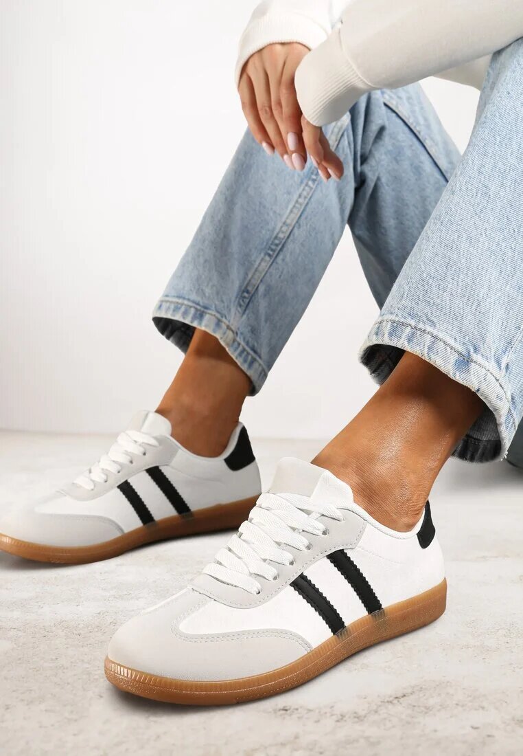  Adidași Casual Albi din piele întoarsă ecologică cu talpă plată Pemeriana