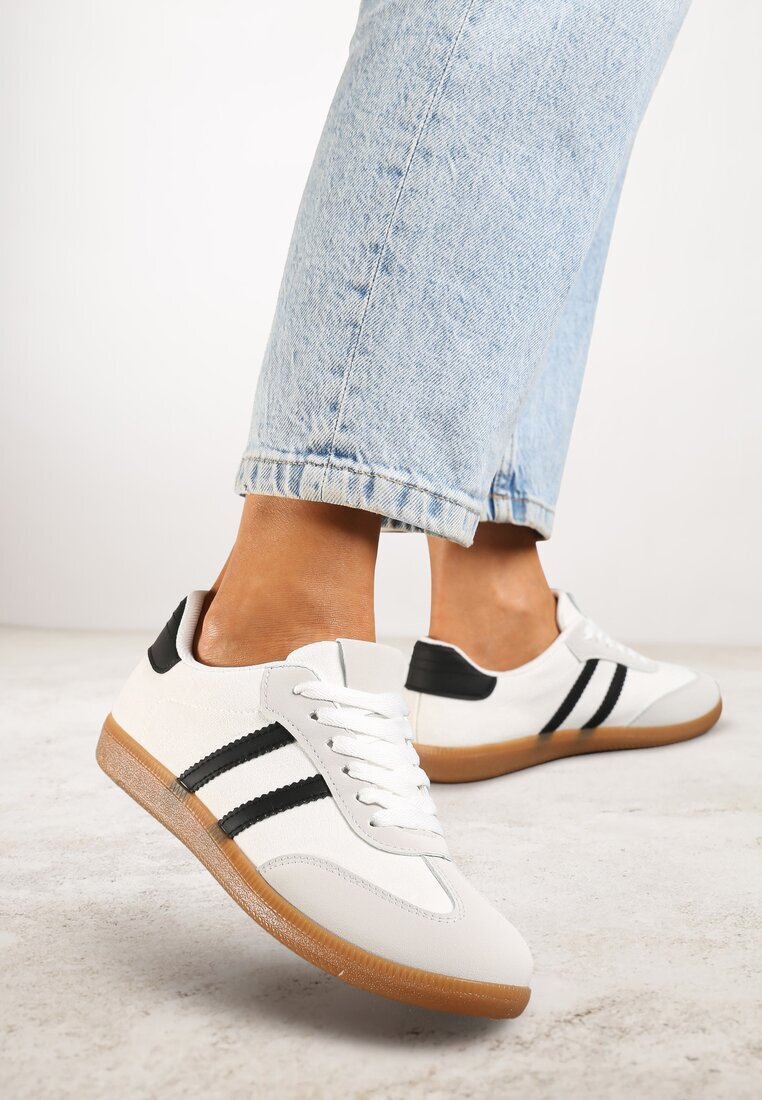  Adidași Casual Albi din piele întoarsă ecologică cu talpă plată Pemeriana