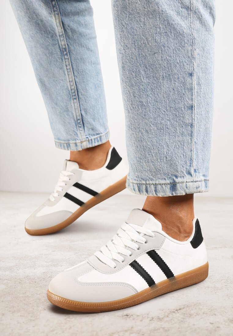  Adidași Casual Albi din piele întoarsă ecologică cu talpă plată Pemeriana