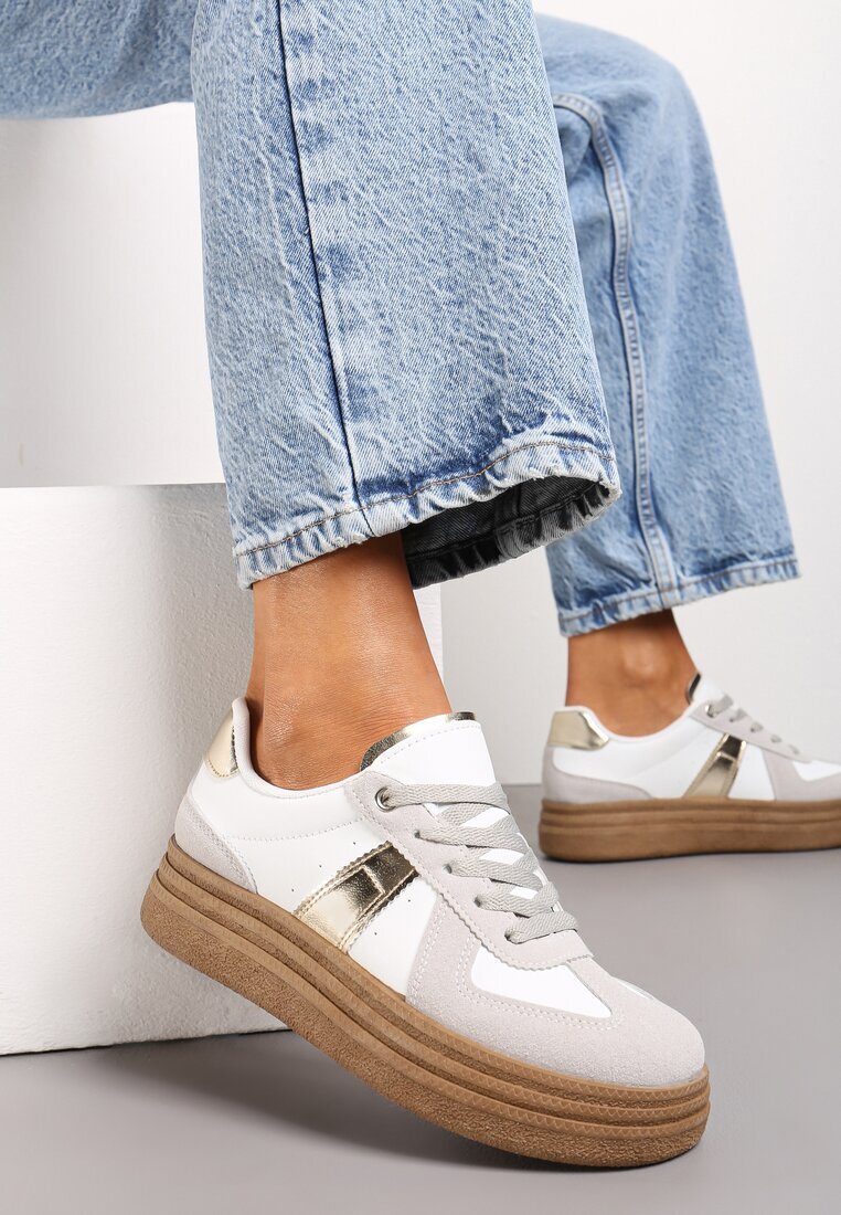  Adidași Gri-Alb cu Talpă Groasă cu Cusături Decorative Ysdole