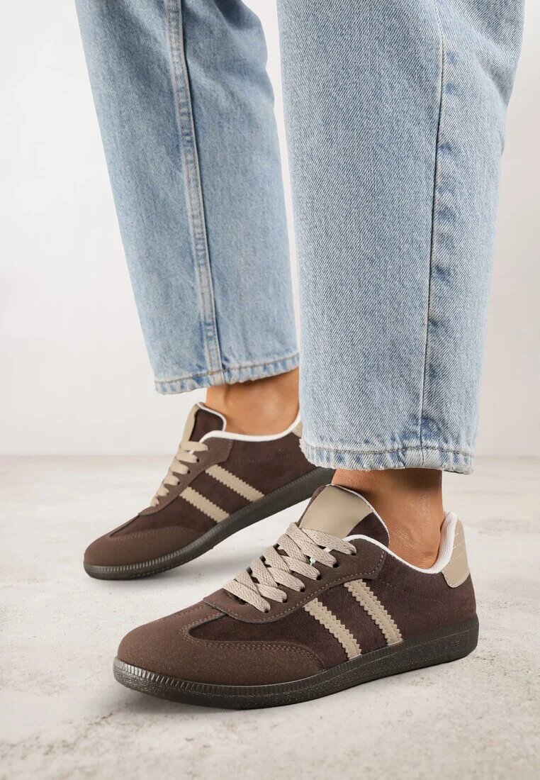  Adidași Maro Casual din piele întoarsă ecologică cu talpă plată Pemeriana