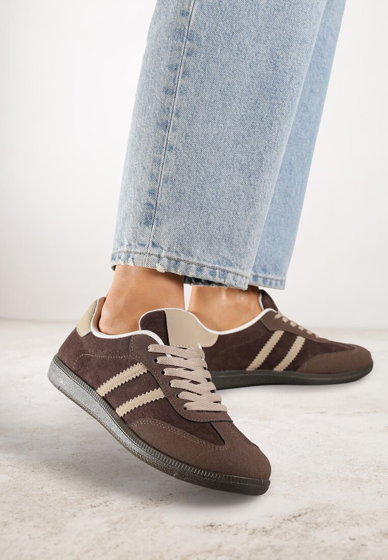  Adidași Maro Casual din piele întoarsă ecologică cu talpă plată Pemeriana