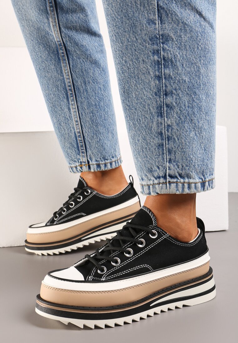  Adidași Negre cu Platformă Decorativă cu Șireturi Moonoria