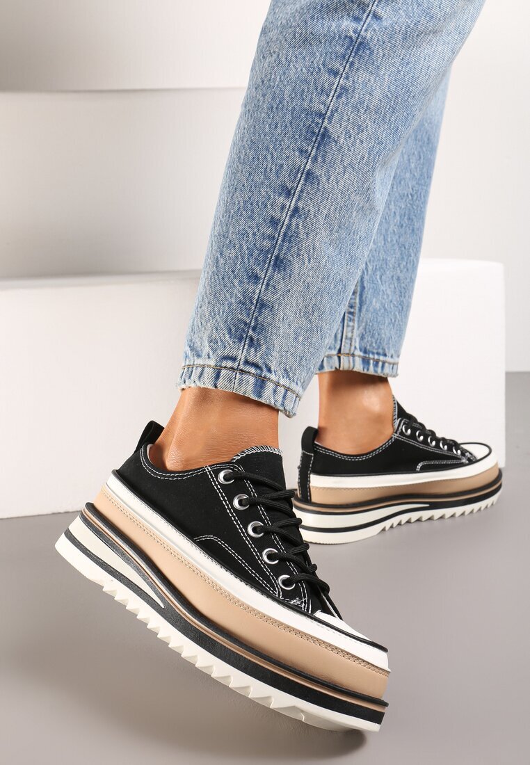  Adidași Negre cu Platformă Decorativă cu Șireturi Moonoria
