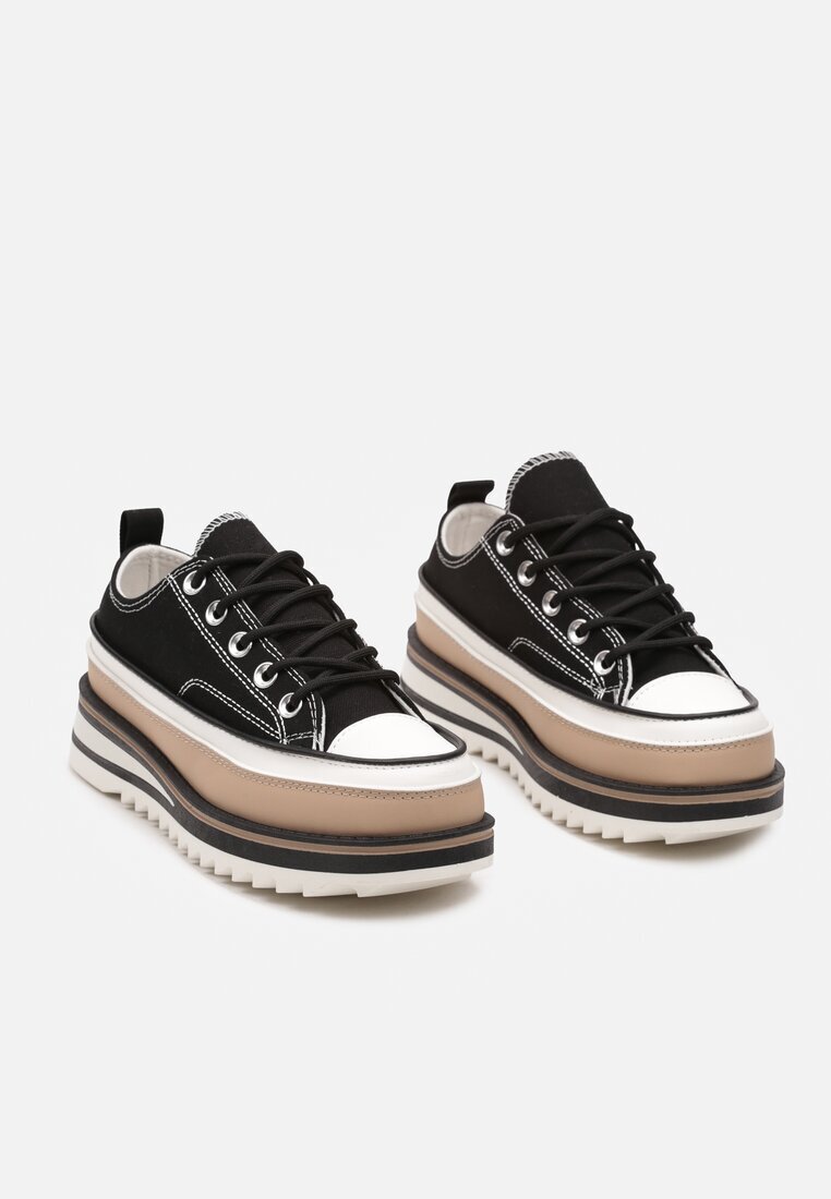  Adidași Negre cu Platformă Decorativă cu Șireturi Moonoria