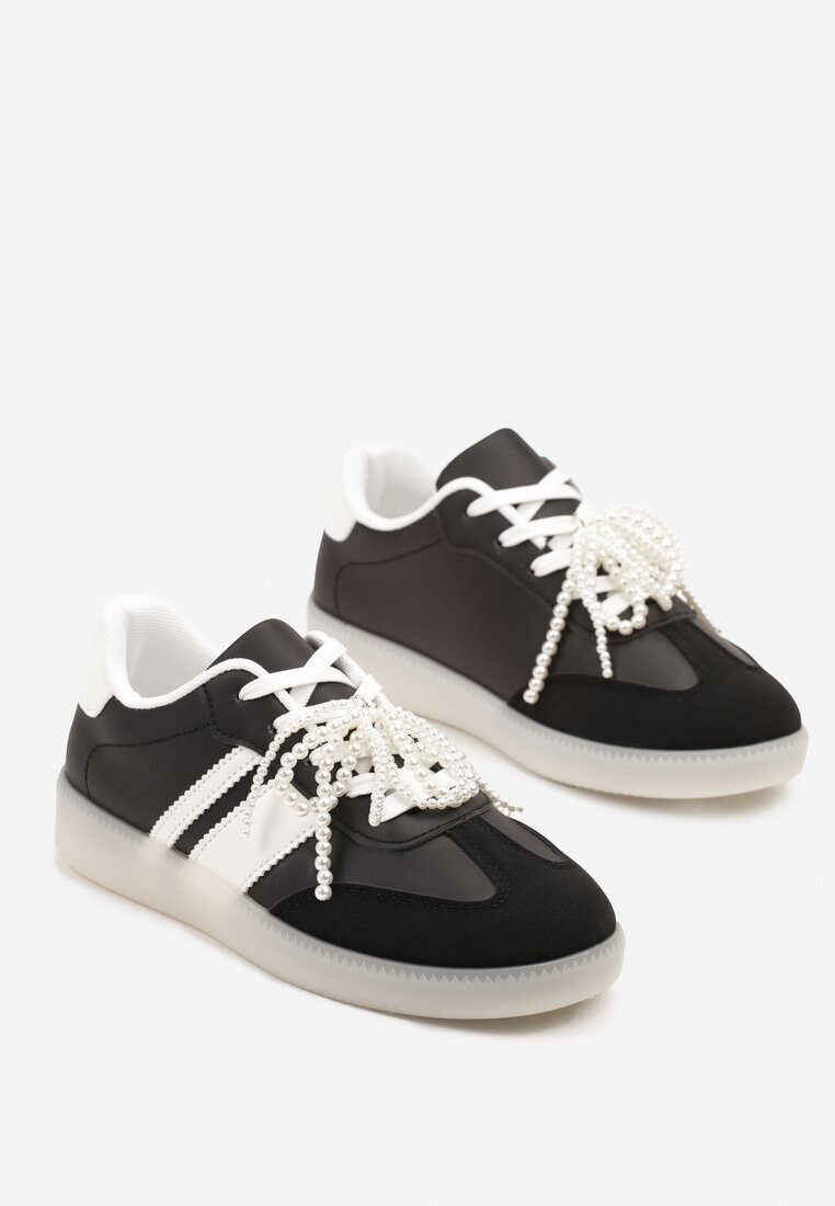  Adidași Negre Tip Tenisi Iconici cu Decorațiuni cu Perle Nalavia