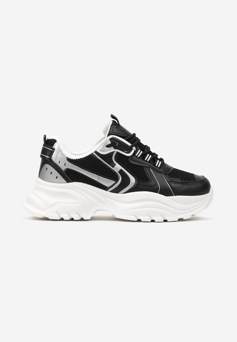  Adidași Negri cu Cusături și Inserții din Piele Ecologică Metalizată Tineal
