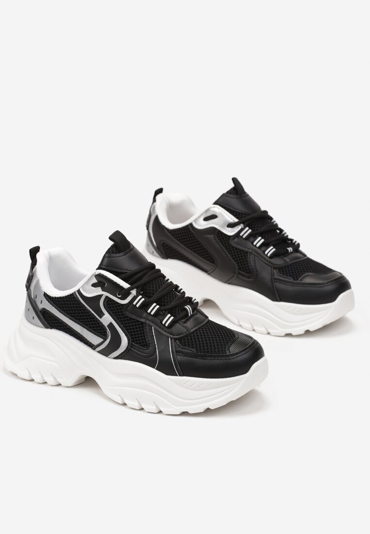  Adidași Negri cu Cusături și Inserții din Piele Ecologică Metalizată Tineal