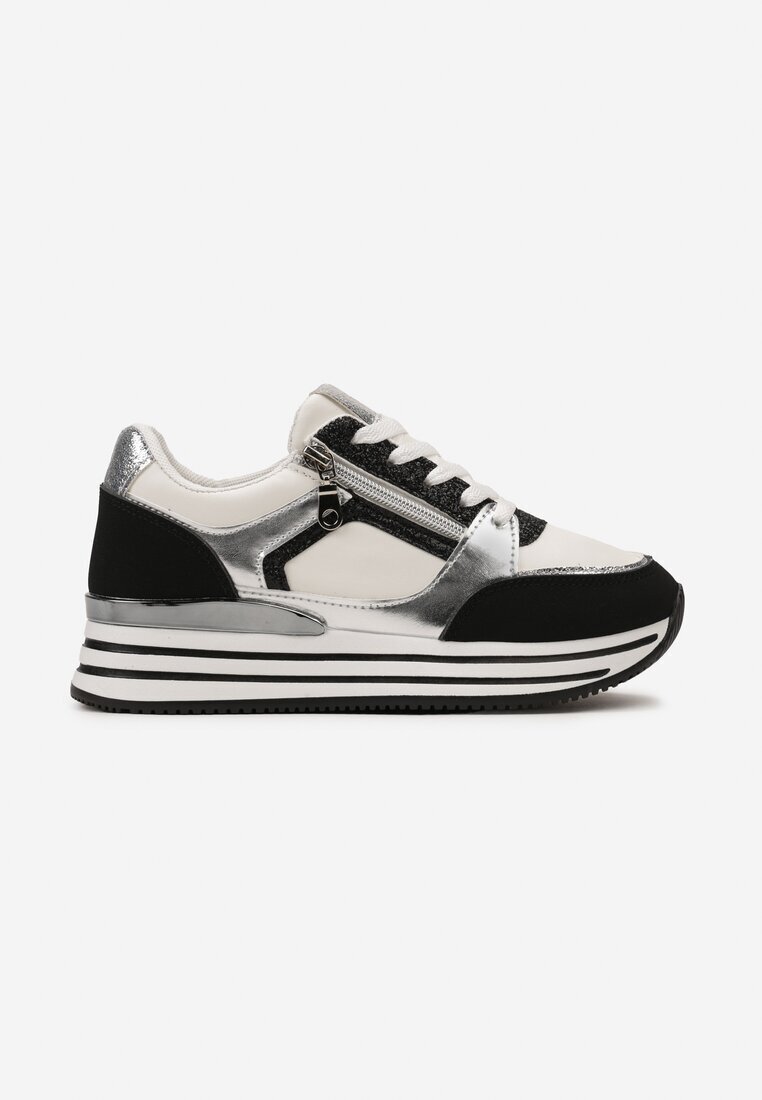  Adidași Negri cu Inserții Metalice și Sclipici pe Talpă Groasă Anova