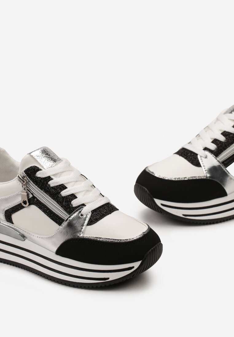  Adidași Negri cu Inserții Metalice și Sclipici pe Talpă Groasă Anova