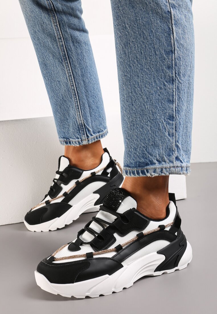  Adidași Negri cu șnur decorativ cu zirconii Saerina