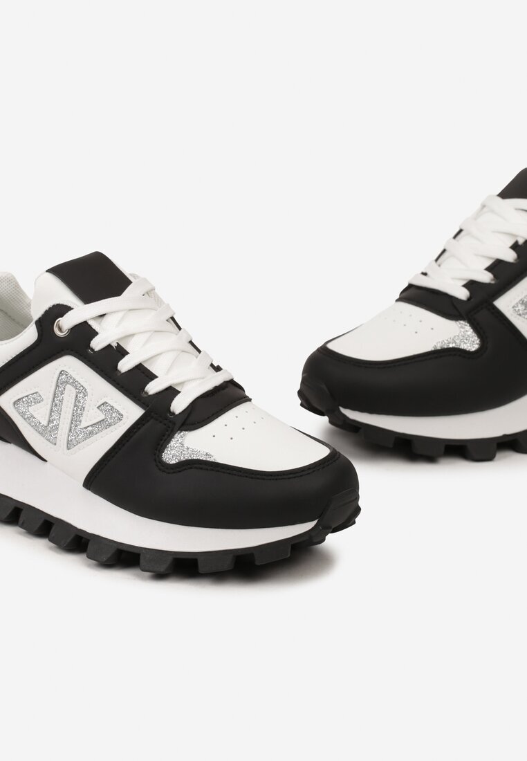  Adidași Negri cu Talpă Lată și Aplicație Sclipitoare Afradia