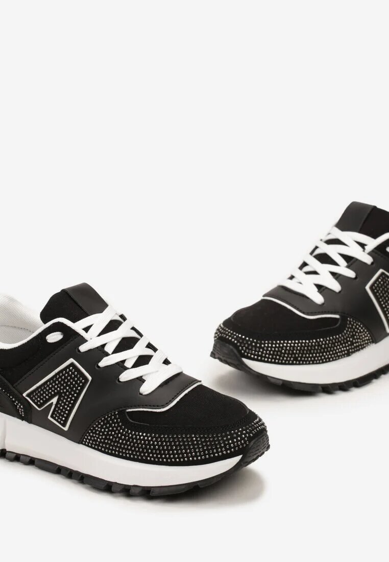  Adidași negri Decorați cu zirconii pe talpă cu decupaje Larzive
