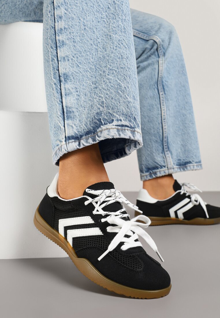  Adidași negri în stil tenis decorați cu model geometric Teloriella