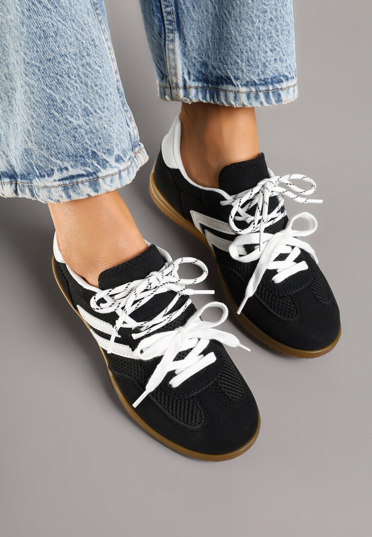  Adidași negri în stil tenis decorați cu model geometric Teloriella