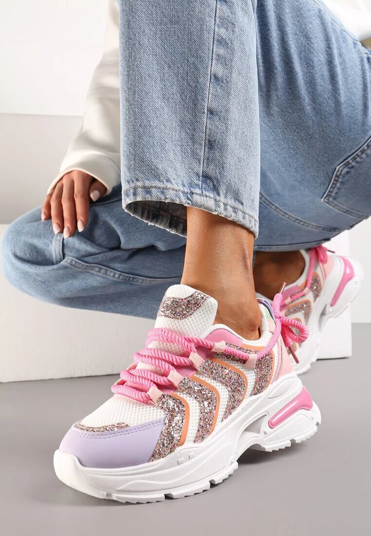  Adidași Roz-mov cu Talpă Masivă Decorate cu Sclipici Thirlas