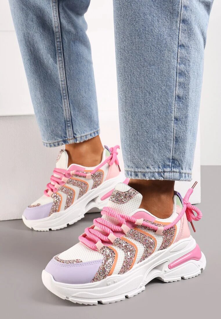  Adidași Roz-mov cu Talpă Masivă Decorate cu Sclipici Thirlas