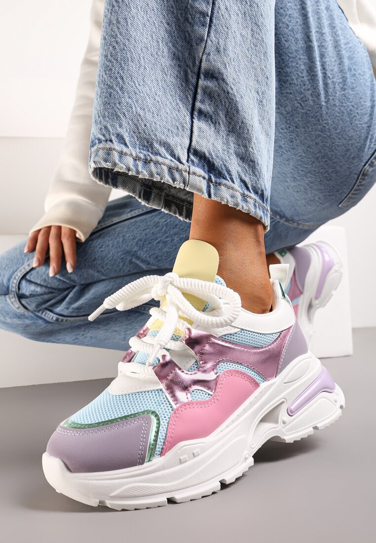  Adidași Roz-Violet pe platformă cu decupaj și șireturi groase Bosylia