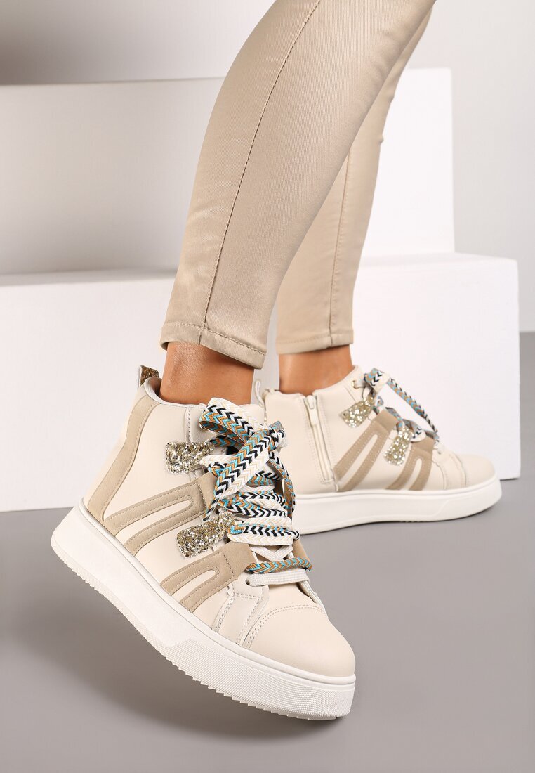  Adidași Streetwear Bej cu talpă groasă decorați cu inserții contrastante Kaittane
