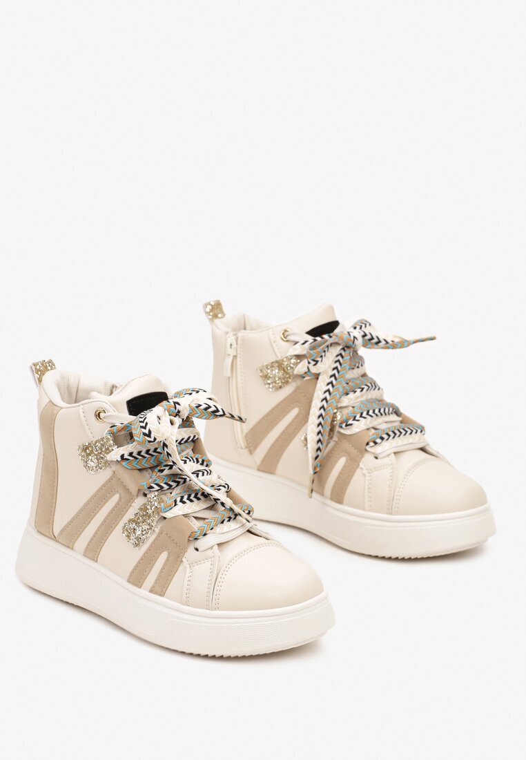  Adidași Streetwear Bej cu talpă groasă decorați cu inserții contrastante Kaittane