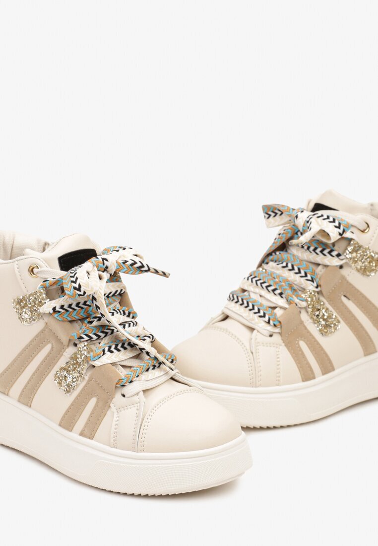  Adidași Streetwear Bej cu talpă groasă decorați cu inserții contrastante Kaittane
