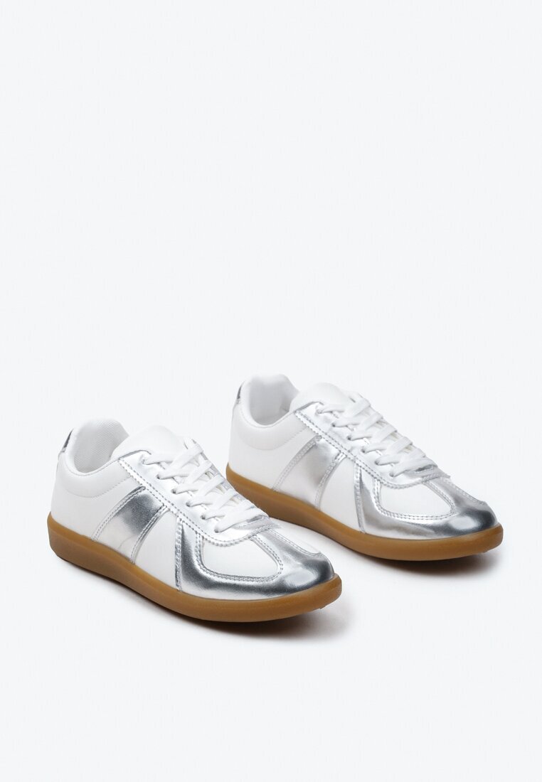  Adidași Tenisi Argintiu-Alb cu Cusături Decorative Sumina