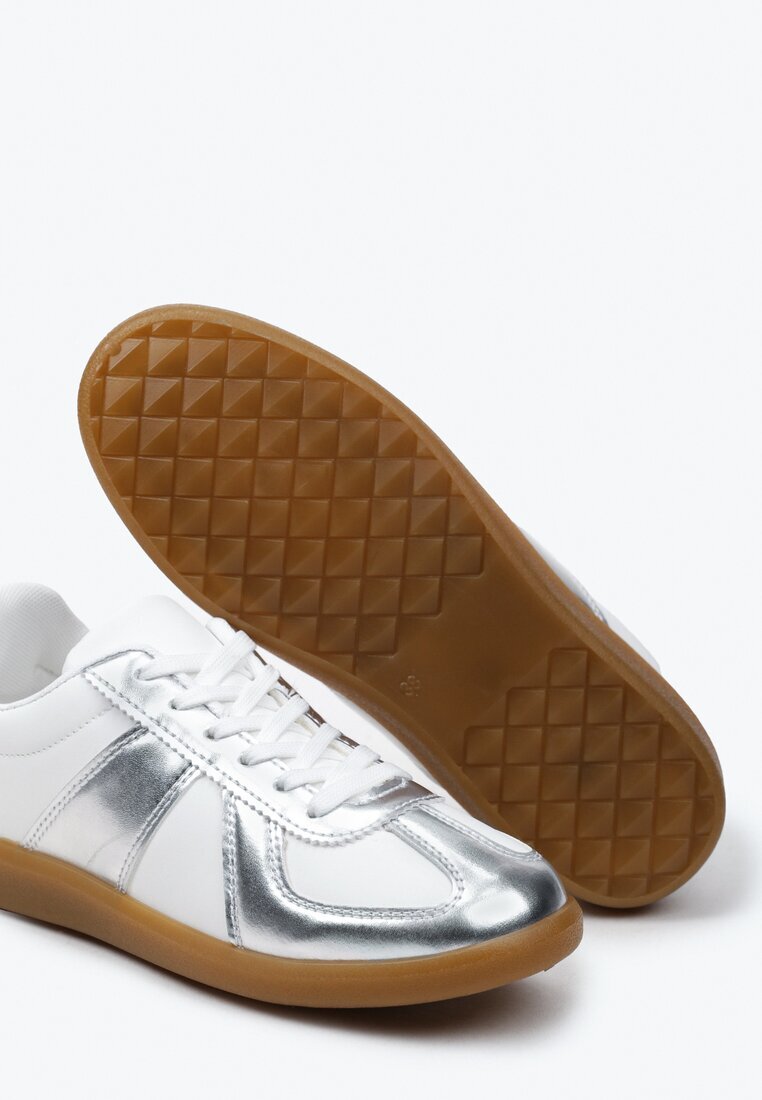  Adidași Tenisi Argintiu-Alb cu Cusături Decorative Sumina