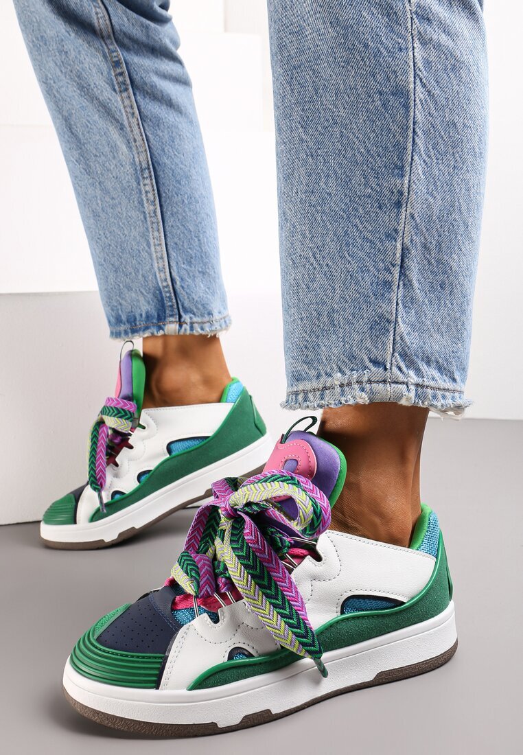  Adidași Verde cu Șireturi Decorative și Inserție pe Limbă Cristen