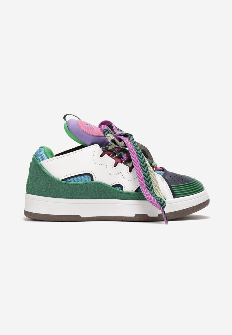  Adidași Verde cu Șireturi Decorative și Inserție pe Limbă Cristen