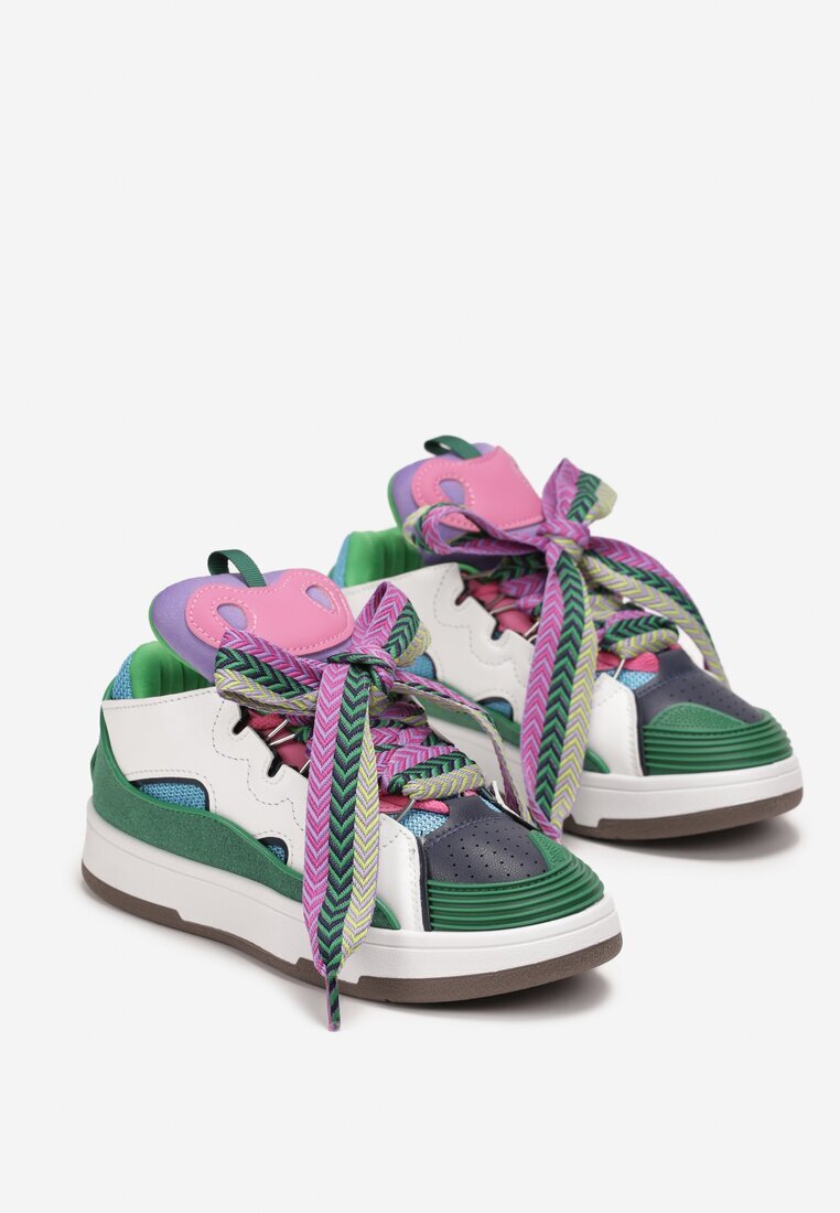  Adidași Verde cu Șireturi Decorative și Inserție pe Limbă Cristen