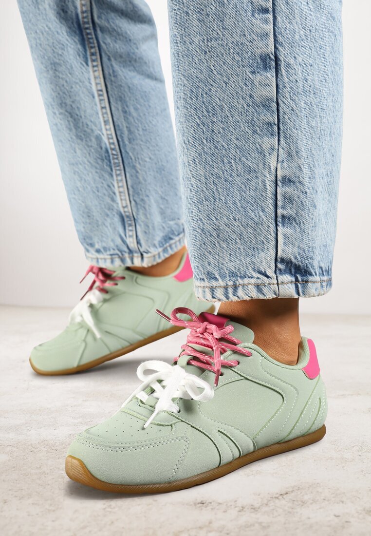  Adidași Verde deschis decorate cu cusături și șireturi duble Telisaria