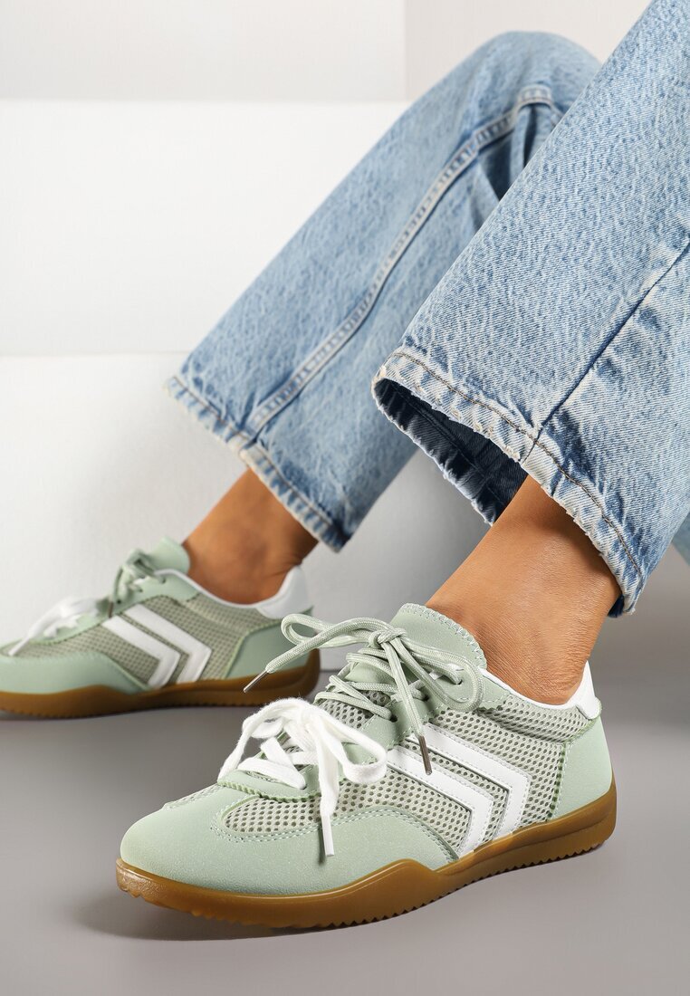  Adidași verde deschis în stil teniși decorați cu model geometric Teloriella