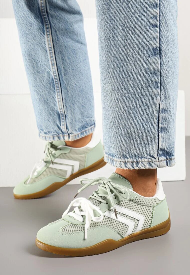  Adidași verde deschis în stil teniși decorați cu model geometric Teloriella