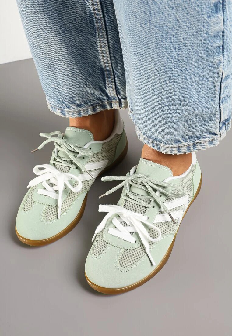  Adidași verde deschis în stil teniși decorați cu model geometric Teloriella