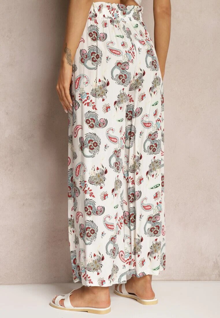 airisa Pantaloni Alb și Roz din Bumbac Stil Palazzo Boho cu elastic în talie și talie înaltă Pravia