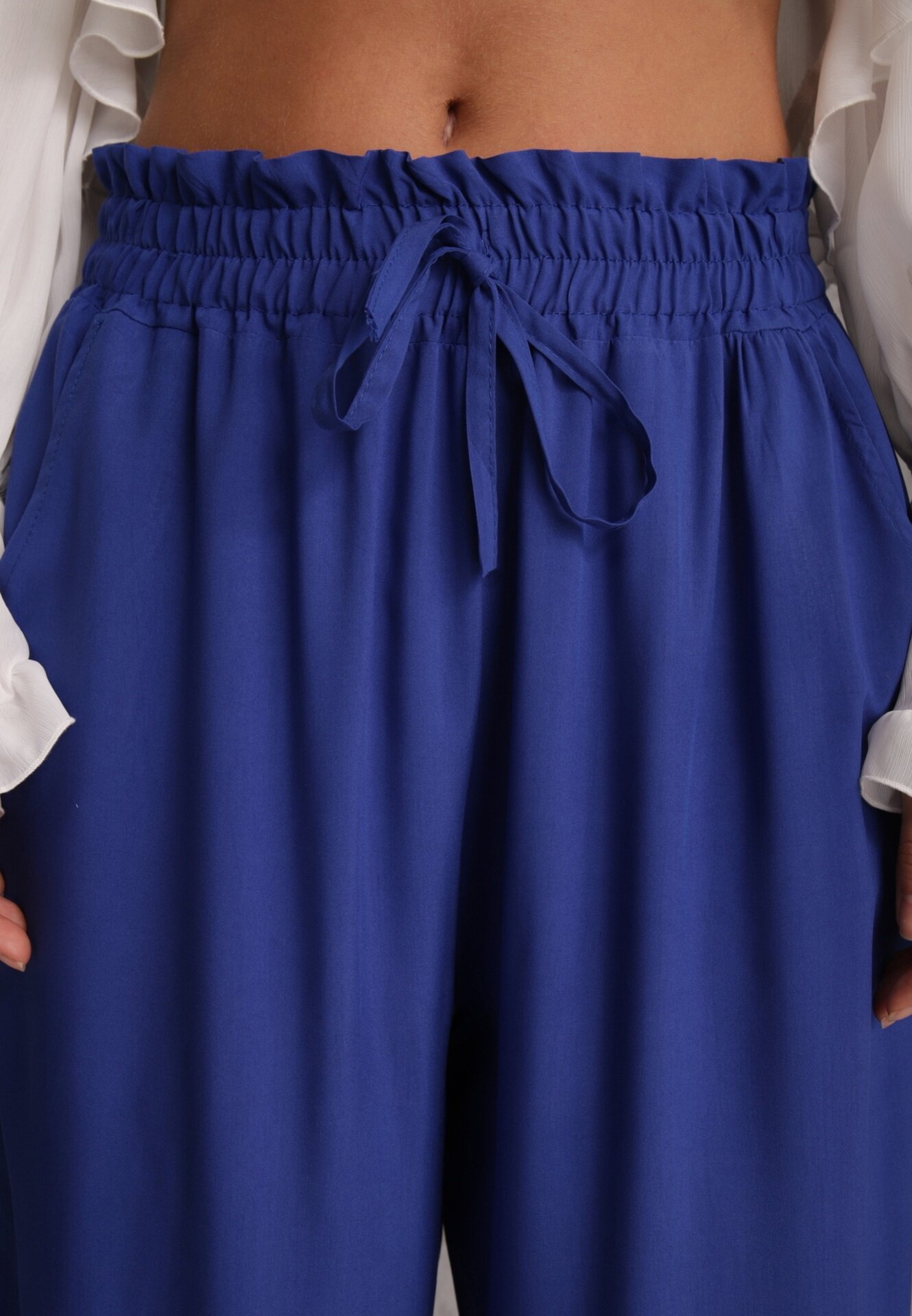 airisa Pantaloni bleumarin din bumbac tip Palazzo cu talie înaltă cu elastic în talie Nelsaria