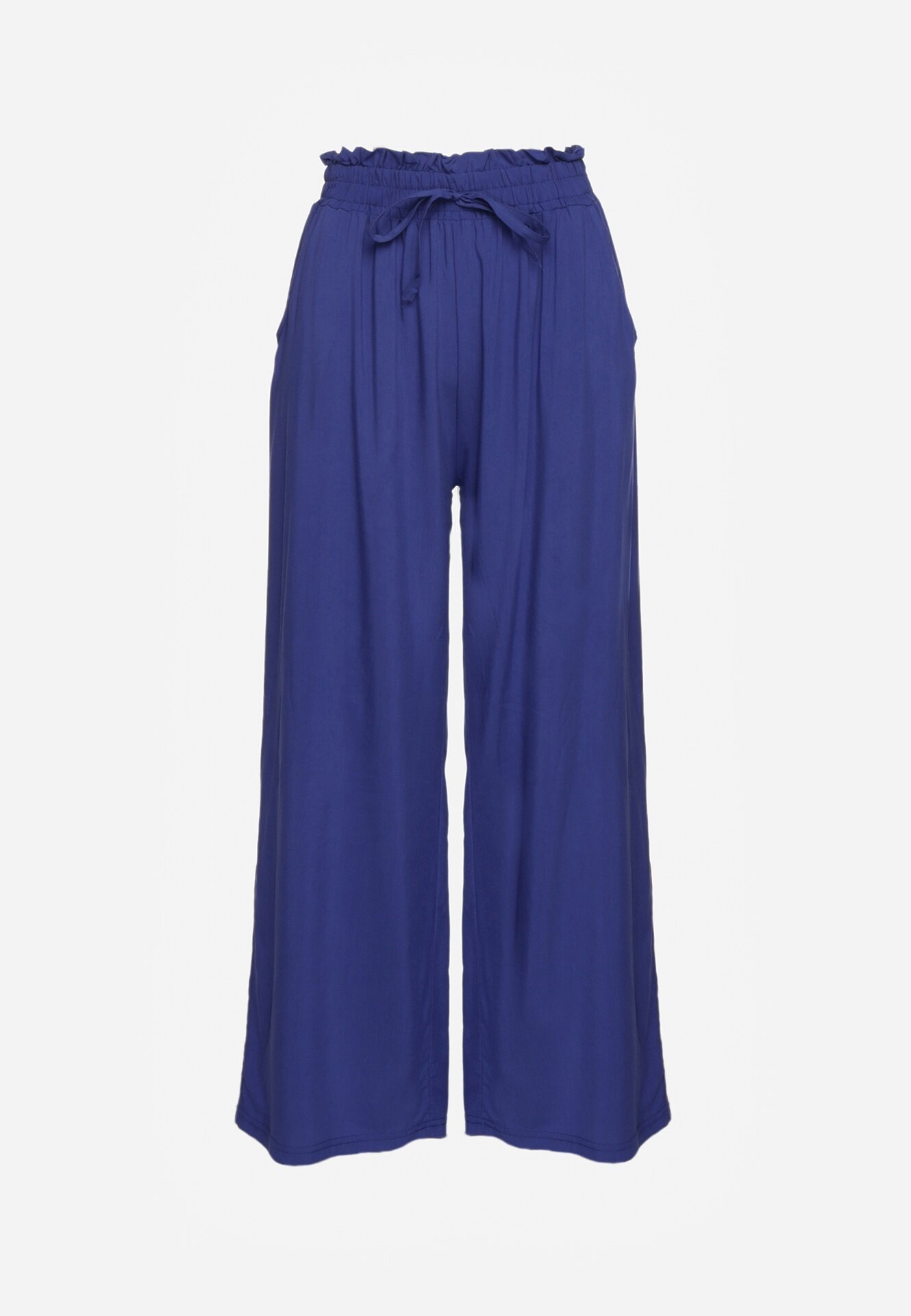 airisa Pantaloni bleumarin din bumbac tip Palazzo cu talie înaltă cu elastic în talie Nelsaria