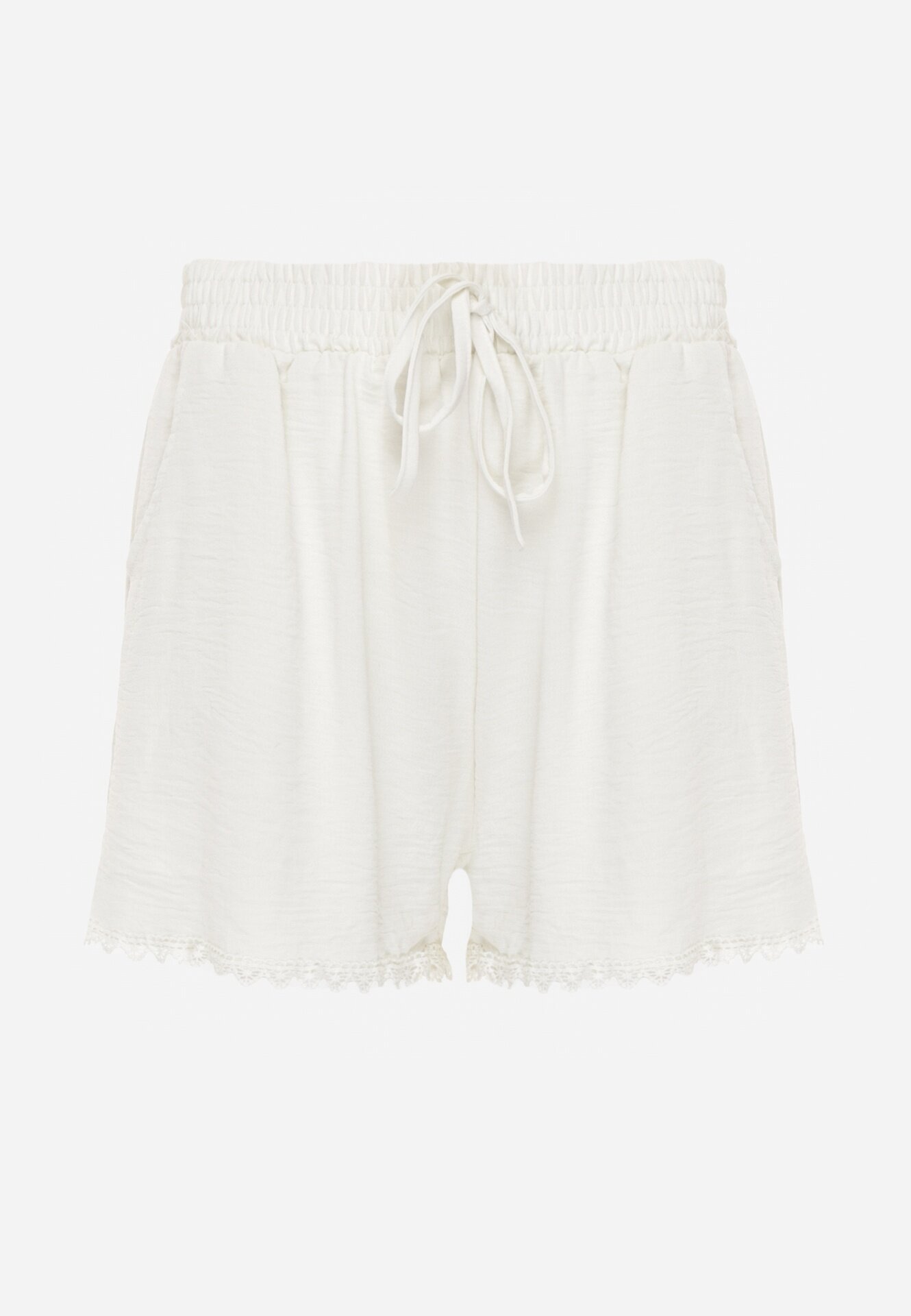 airisa Pantaloni scurți bej deschis High Waist cu Vâscoză și Bumbac Decorați cu Dantelă și Elastic în Talie Tadea