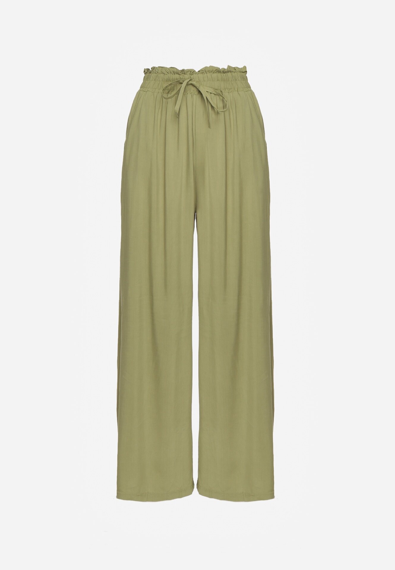 airisa Pantaloni verde deschis din bumbac tip Palazzo cu talie înaltă cu elastic în talie Nelsaria