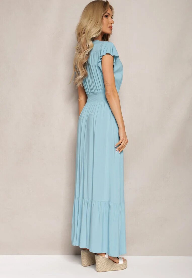 airisa Rochie Evazată Albastru deschis Maxi din Bumbac cu croi petrecut Asmerie