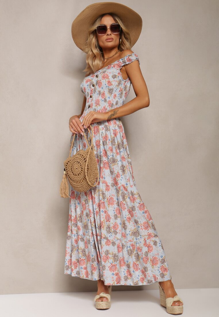 airisa Rochie Florală Albastră deschisă Cloș din bumbac cu bretele Kalassia