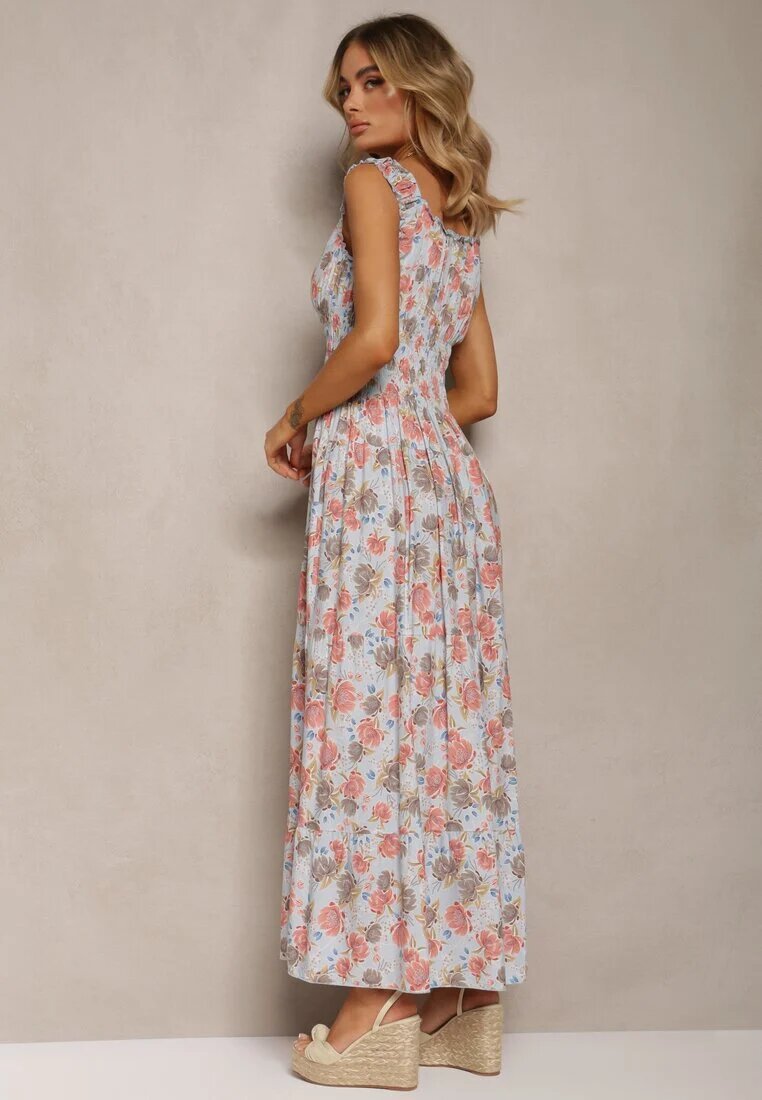 airisa Rochie Florală Albastră deschisă Cloș din bumbac cu bretele Kalassia