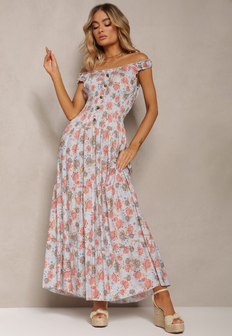airisa Rochie Florală Albastră deschisă Cloș din bumbac cu bretele Kalassia
