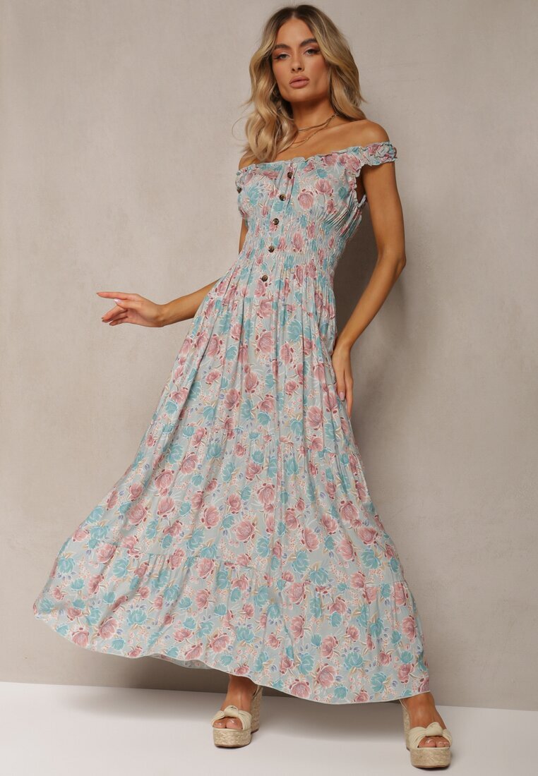airisa Rochie mentă florală evazată din bumbac cu bretele Kalassia