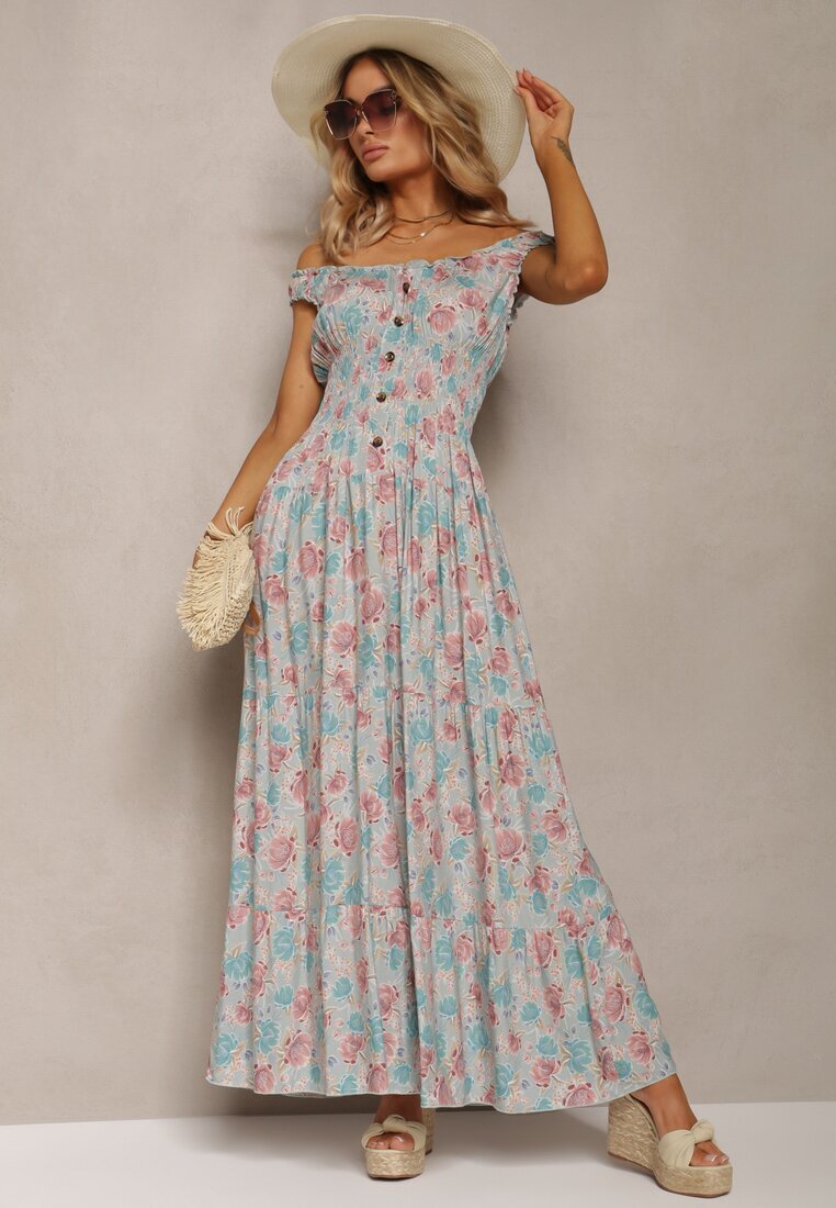 airisa Rochie mentă florală evazată din bumbac cu bretele Kalassia