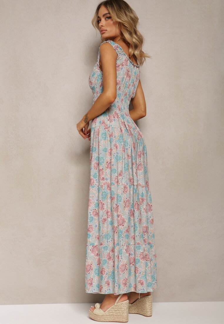 airisa Rochie mentă florală evazată din bumbac cu bretele Kalassia