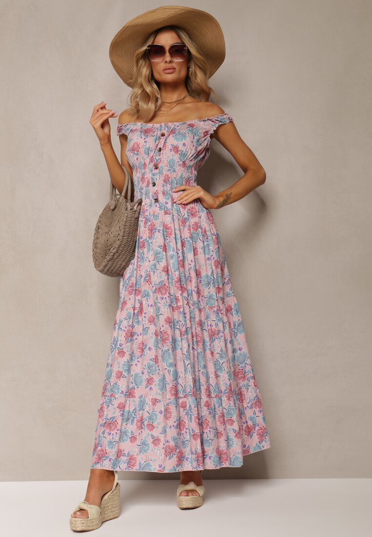 airisa Rochie Roz deschis Florală Evazată din Bumbac cu Bretele Kalassia