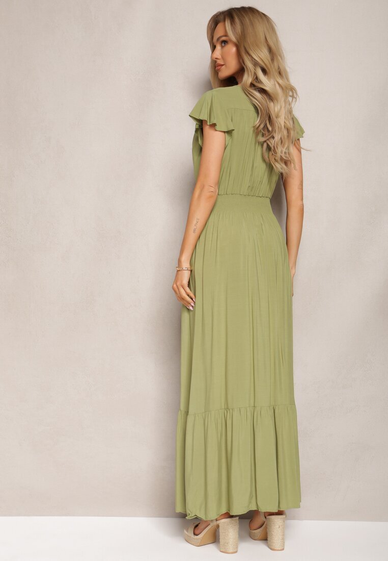 airisa Rochie Verde Evazată Maxi din Bumbac cu Croială Petrecută Asmerie
