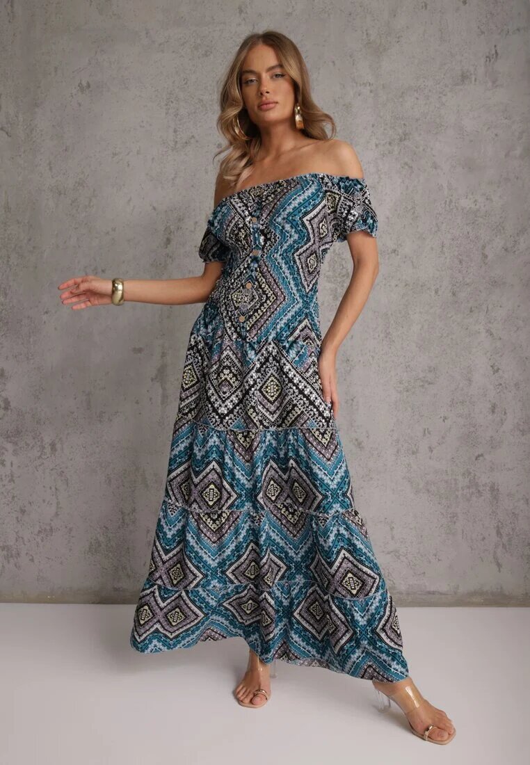 airisa Rochie verde închis stil spaniolă Boho din bumbac cu elastic în talie Lovedia